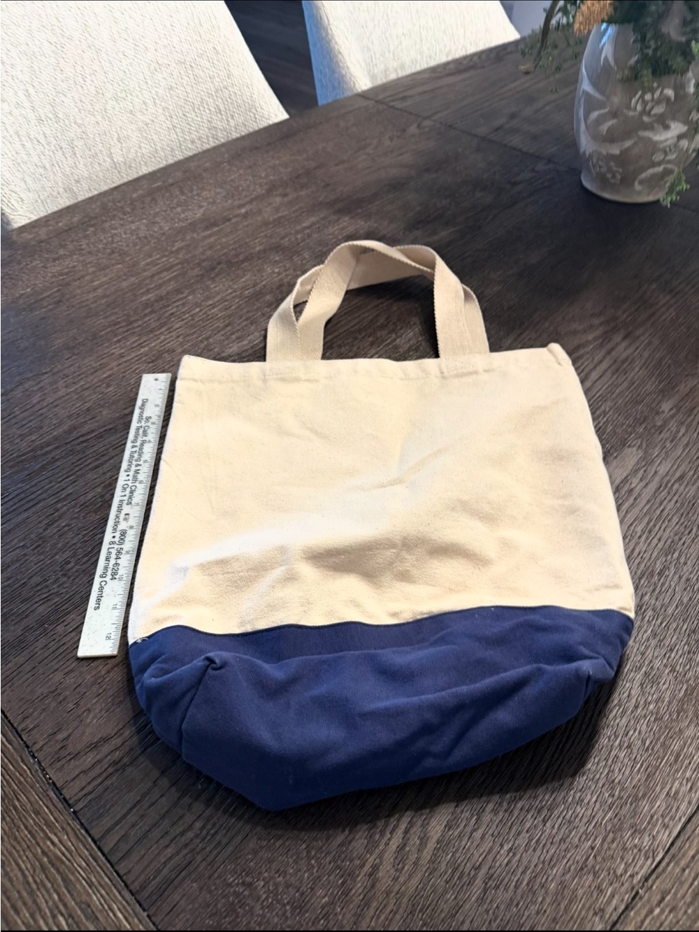 Canvas Floral Tote Bag with Navy Base - Picture 2 of 2